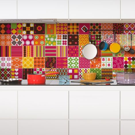 Sticker Mural Carrelage adhésif Cuisine Salle de Bain - 60 STICKERS CARREAUX DE CIMENT ETHNIQUE NIKKO - 60stickers10x10cm (1/5)