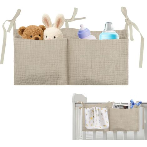 Sac Rangement pour Lit Bébé,Lit Suspendu Sac de Rangement,Suspendu Organisateur de Couches avec 2 Poches,Rangement Peluche pour Stocker des Vêtements,Couches,Jouets (1/5)
