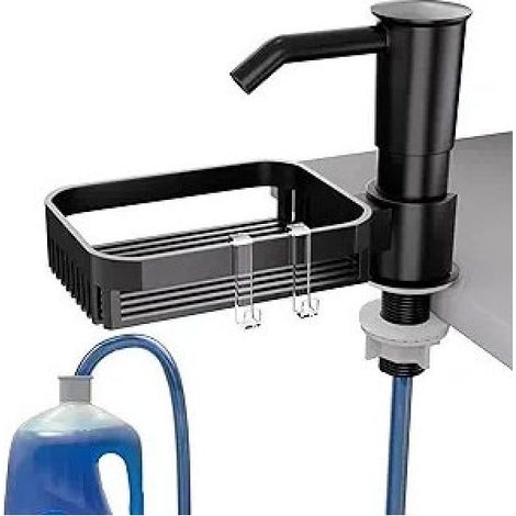 Dispensador de jabón integrado, soporte para esponja, tubo de extensión, plástico ABS, negro, para fregadero de cocina (1/5)