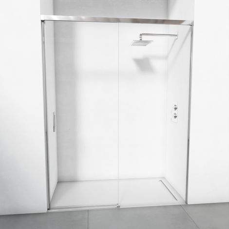 Drehbare Duschschutzgitter 1 Schiebegitter + 1 fest - Minimalistisches Profil - Gehärtetes transparentes Glas, 6 mm Antikalkschutz - Chrom - Anpassungsfähige Breite 141-145 - Höhe 195 cm