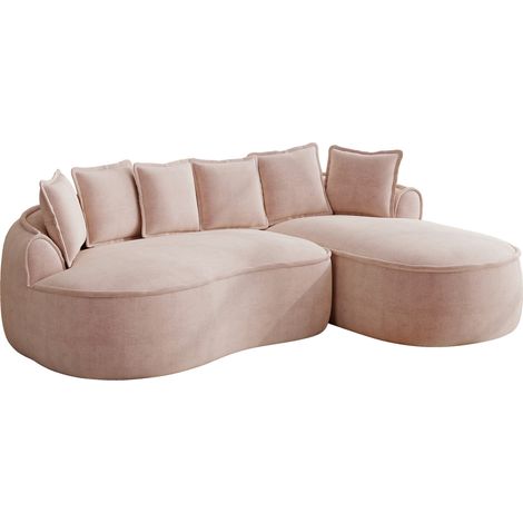 Sofá modular de esquina sin estructura de chenilla rosa, chaise longue profunda, 252 cm (1/5)