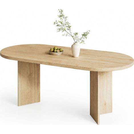 Table à manger 160 cm pour 6 à 8 personnes, plateau MDF 18 mm, angles arrondis, style moderne bois clair – CHICFURN (1/5)
