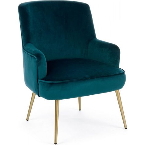 Poltrona "Clelia" in velluto con piedi ottone anticato arredamento per salotto moderno -Blu (1/5)