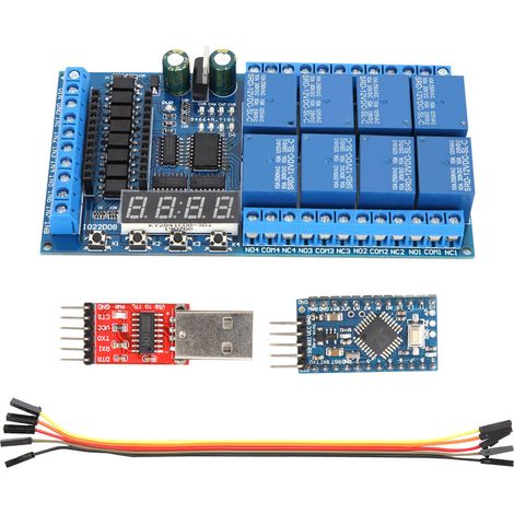 DC 12V 8-Kanal Pro Mini PLC Relais-Shield-Modul Verzögerungs-Timer-Schaltplatine für Arduino (8-Kanal Pro Mini PLC Relaisplatine Pro Mini Board Pro Mini Downloadkabel) (1/5)