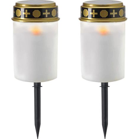 LED-Solar-Kerzenlampe, Friedhofs-Opferlampe, intelligenter Sensor zum Ein- und Ausschalten, regenfeste Außenlampe für Gebet, religiöse Aktivitäten, Festival-Dekoration (D, 2 Stück)
