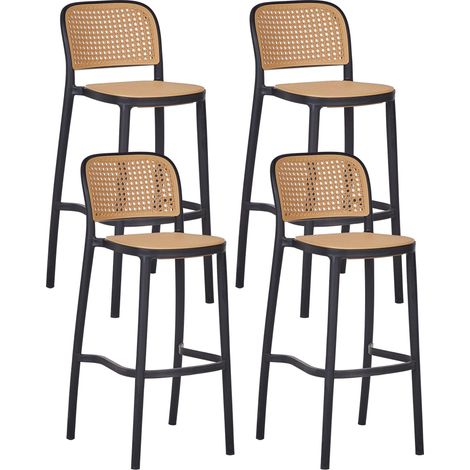 Set di 4 sedie da bar impilabili in plastica e senza braccioli, di colore beige e nero Plose