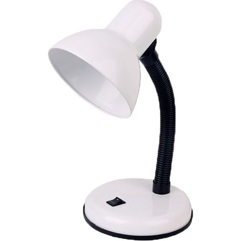 Einfache 36 cm (14,25 Zoll) weiße Metall-Schreibtischlampe mit flexiblem Schwanenhals – Weiß
