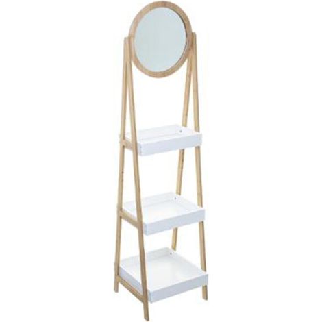 Five Simply Smart – Étagère salle de bain avec miroir intégré – Dimensions L. 39 x P. 40 x H. 160 cm – Matériaux bambou, MDF et verre – Optimise l'espace (1/2)