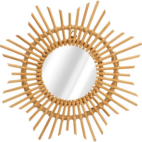 Miroir Étoile en Rotin Tressé à la Main - Décoration Murale Unique pour Salon, Chambre et Couloir (1/5)