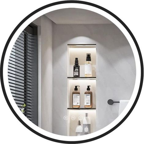 Miroir rond GIMBELEN avec éclairage, 70 cm, miroir de salle de bain avec interrupteur tactile, anti-buée, 3 couleurs de lumière réglables (3000K/4000K/6500K). (1/5)