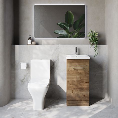 Napoli 390 Tobacco Oak 400mm Single Door Vanity Unit and Kingston Toilet Suite with Glide Basin - 400mm - Chrome 160mm Handle