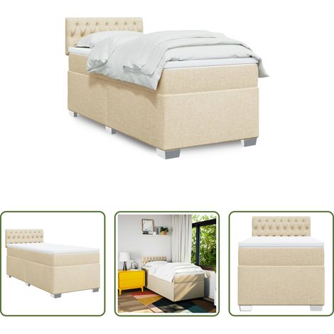 vidaXL Surmatelas - Sommier à lattes de lit et matelas Crème 90x190 cm Tissu (1/5)