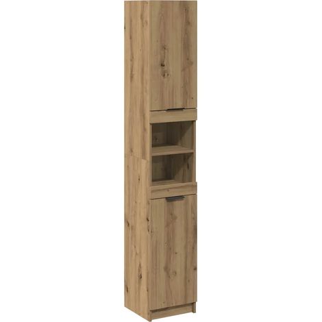 Moderno mobiletto da bagno per archiviazione 32 x 34 x 188 cm ampio spazio di organizzazione in legno ingegnerizzato rovere artigianale 020050983