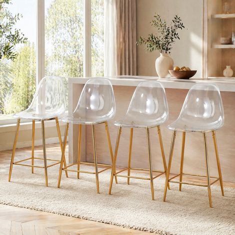 MEUBLIV Tabourets de bar 51x45x102 cm transparents dorés – lot de 4, sans table (1/5)
