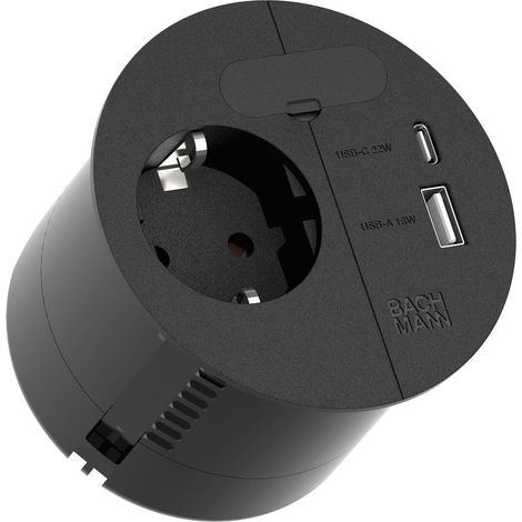 BACHMANN PRISE ENCASTRABLE LOOP IN CHARGE - 1 PRISE 1 X USB A/C 22 W - AVEC PASSE-CÂBLE DE 2 M - POUR BUREAU, SALLE DE RÉUNION E