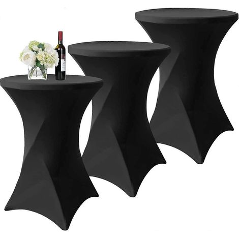 Lot de 3 nappes hautes noires, nappes sur pied 80x110cm, coins carrés noirs, extensibles en spandex, idéales pour cocktails. (1/4)