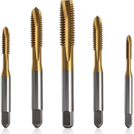 Lot de 5 Tarauds HSS Titane M3 M4 M5 M6 M8 - Tarauds Machine à Goujure Droite pour Filetage Métrique Sur Acier, Métal, Plastique - Pour Taraudage à Main ou Visseuse (1/5)