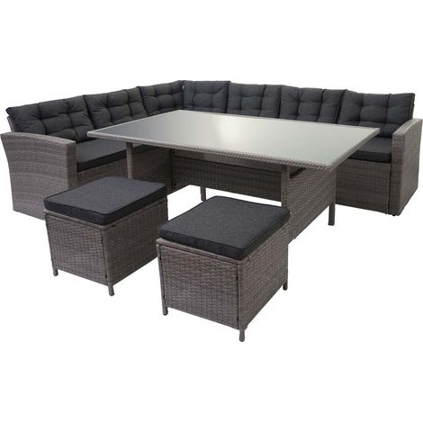 Set completo di mobili da giardino terrazzo balcone veranda in polyrattan grigio cuscino grigio scuro con sgabello x2 040003046