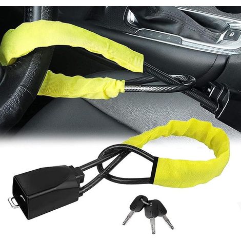 Antivol Voiture Volant, Bloque Volant Voiture Serrure Antivol Utilitaire avec 2 Clés Dispositif Antivol de Voiture pour Voitures SUV Camions Fourgonnettes, Jaune (1/5)