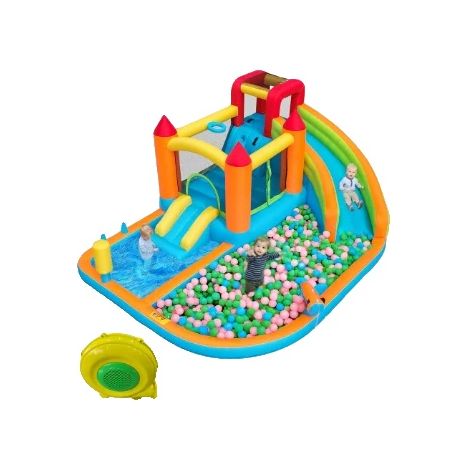 Château Gonflable, Toboggan Aquatique, Design Multi-Activités, Orange + tissu oxford (1/2)