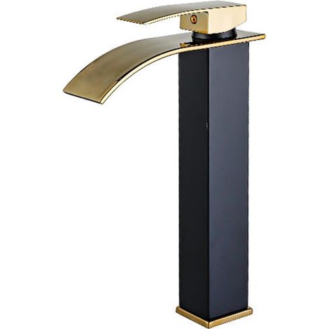 Mitigeur cascade de salle de bain, noir, monotrou, surélevé (1/5)