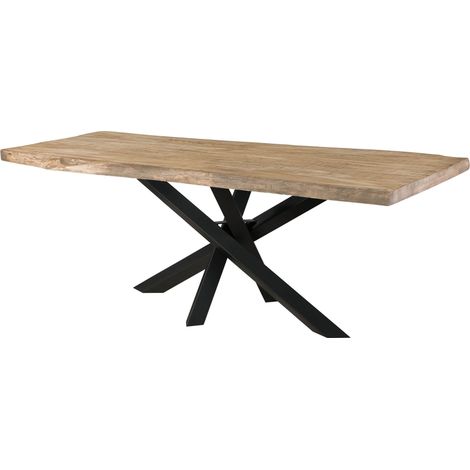 Massivmoebel24 – Table de salle à manger 180x90 cm en bois de manguier laqué beige – Pieds Mikado anthracite mat – Design moderne et élégant