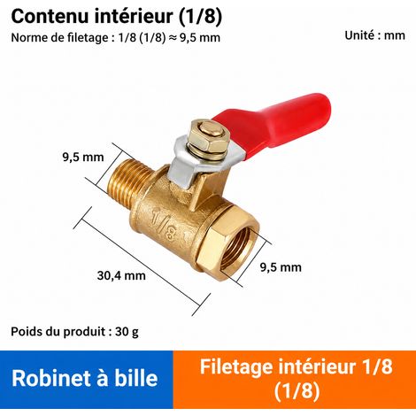 Vanne à boisseau sphérique en laiton mâle-femelle 1/8 poignée rouge 1 1.0 8 9 40 g – Livraison gratuite