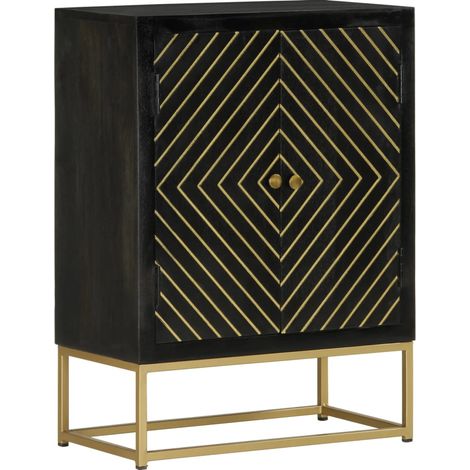 Credenza cassettiera mobile contenitore organizer cucina soggiorno soggiorno con 2 ante e oro 55 x 30 x 75 cm legno di mango nero 020029731