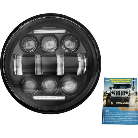 Phare de moto LED de 5,75 pouces, phare rond avec faisceau haut/bas blanc et DRL, lampe auxiliaire pour moto (1/5)