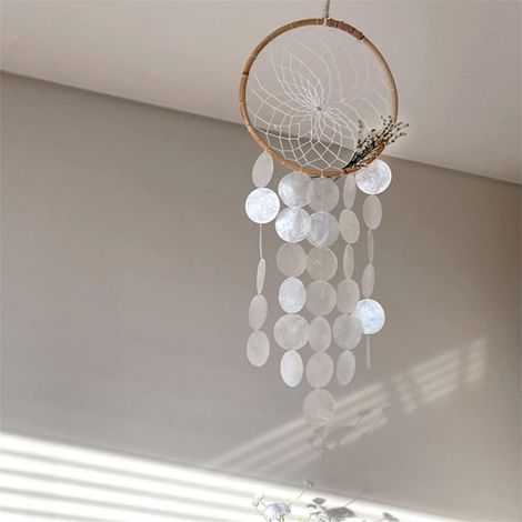 Attrape-rêves carillon avec coquillages nacre, déco macramé bohème intérieur & extérieur