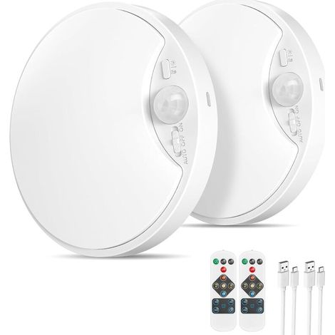 2er-Pack LED-Deckenleuchte mit Bewegungsmelder, wiederaufladbarer 10000mAh-Lichtstreifen für Badezimmer mit Fernbedienung, 3 Farbtemperaturen für Garage, Treppenhaus und Flur (1/4)
