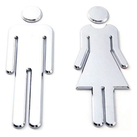 2 panneaux WC Divers accessoire de portail, ABS, 12 cm, argent, autocollant, réfléchissant, pour porte de toilette
