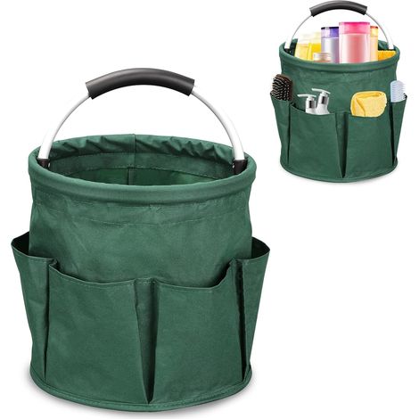 Sac de nettoyage portable 17 L - Sac pliable à 6 poches avec poignée, organisateur de rangement portable pour le camping et la maison (vert foncé) (1/5)