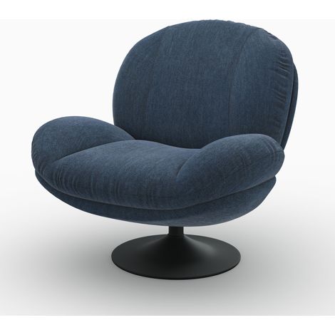 Sillón Ricci giratorio en tela efecto terciopelo azul noche (1/4)