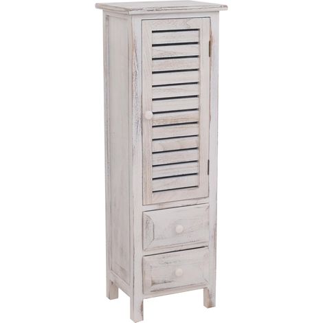 Commode 90 cm avec 2 tiroirs et 1 porte style shabby vintage bois paulownia blanc 040011439