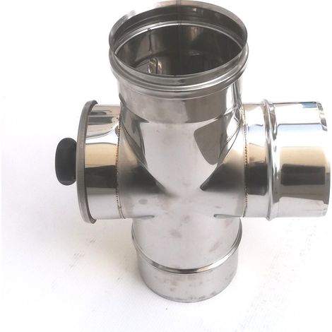 Raccordo a t da 140mm in acciaio inox croce con ispezione 5 decimi aisi 304 (1/5)
