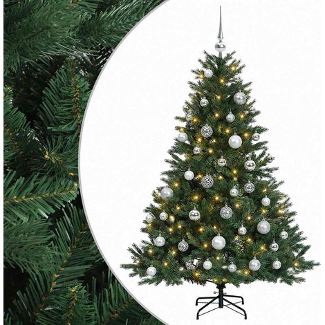 Sapin de Noël Artificiel Floqué avec Boules et Guirlande 150 LED Blanc Chaud Vert 120 cm, 5.37kg (1/5)