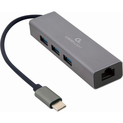 Adaptateur réseau Gigabit USB-C Gembird A-CMU3-LAN-01 avec hub USB 3.1 à 3 ports (1/2)