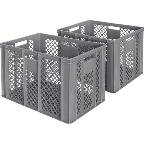 BRB lot de 2 Bac gerbable normes Europe à parois et fonds ajourés - L x l x h 600 x 400 x 410 mm - gris