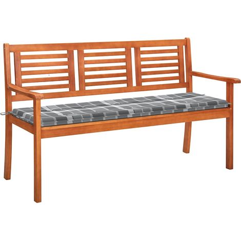vidaXL Banco de jardín 3 plazas madera maciza eucalipto y cojín 150 cm (1/4)