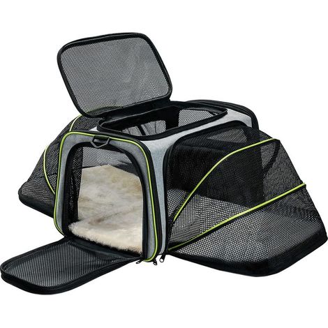 Trasportino per gatti e cani di piccola taglia – Morbido e pieghevole – Materassino gonfiabile rimovibile – Dimensioni 40x25x25 cm – Carico massimo 8 kg – Colore grigio – 15 libbre (1/5)