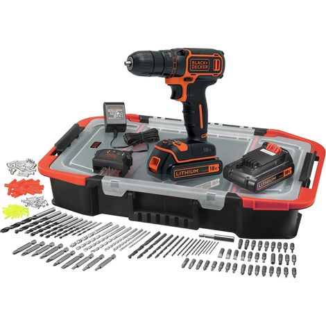 Kit avvitatore senza filo - 18V - BLACK+DECKER - BDCDC18BAST-QW - 2 batterie - caricatore - 160 accessori