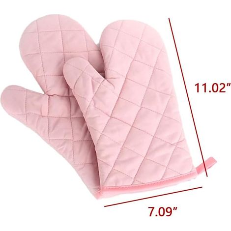 Gants de cuisine haut de gamme résistants à la chaleur, gants matelassés extra-larges en coton et polyester, 1 paire rose. (1/5)