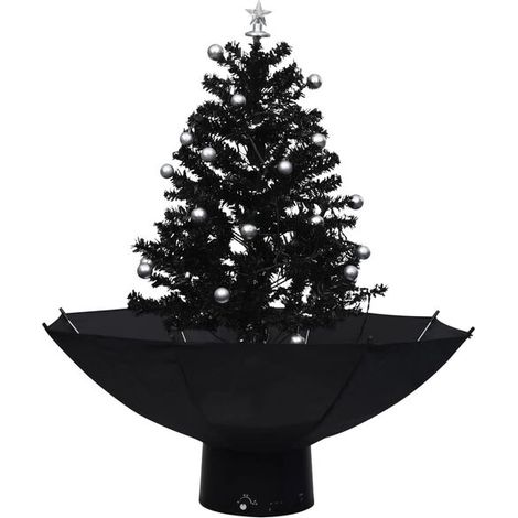 Sapin de Noël sur le thème de la neige avec base en forme de parapluie, noir, 75 cm, en PVC. (1/5)
