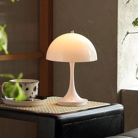 Lampada da tavolo a LED a forma di fungo, luce notturna touch a tre colori, luce ambientale da comodino, caffè (bianca)