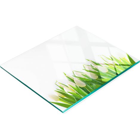 Tabla de cocina de vidrio templado con gr谩ficos decorativos de tulipanes blancos, 60x52 cm. (1/5)
