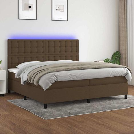 vidaXL Cama box spring colchón luces LED tela marrón oscuro 200x200 cm (1/5)