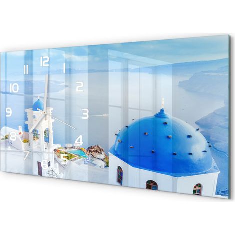 Horloge Murale Design Original 60x30 cm Verre Trempé Silencieuse Salon Santorin, Grèce (1/5)