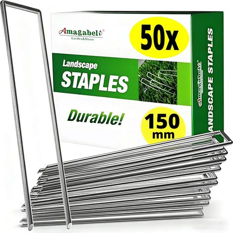50 Piquets de Jardin Pelouse Agrafe Toile de Paillage en Forme de U - 150 mm Long - Ongles Mauvaises Herbes Tissu Piquets Galvanisé Piquet de Fixation en Acier pour Bache (1/5)