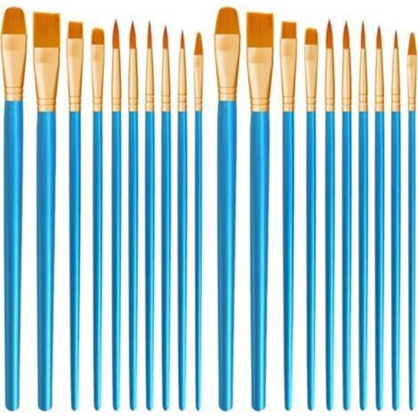 Ensemble de 20 pinceaux en nylon pour peinture acrylique, huile, aquarelle, gouache et maquillage artistique pour enfants et adultes (bleu) (1/5)